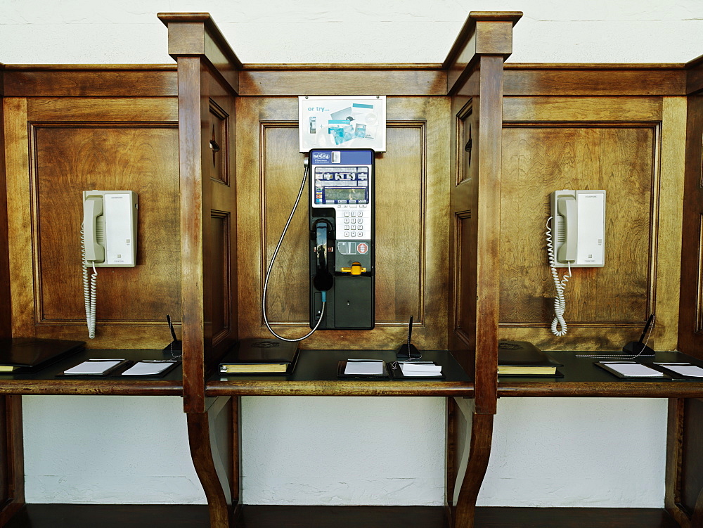 Phone booths, Fairmont Chateau, Lake Louise, Banff National Park, Alberta, Canada, North America