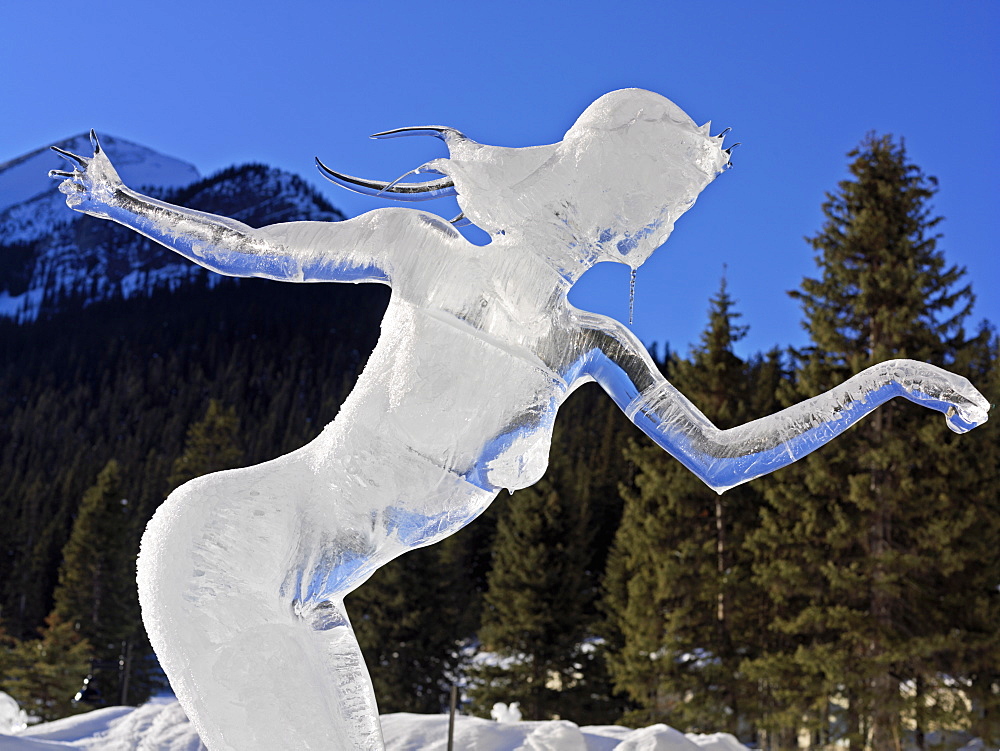 Ice sculpture of woman, Lake Louise, Banff National Park, Alberta, Canada, North America