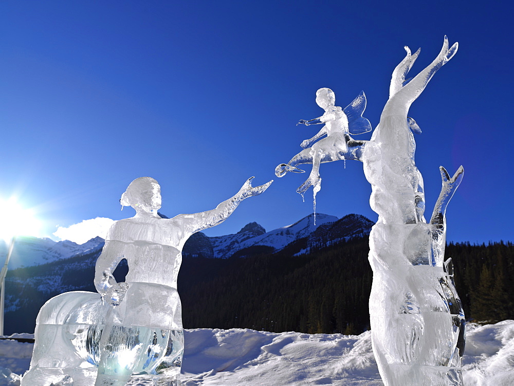 Ice sculpture, Fairmont Chateau Lake Louise, Lake Louise, Banff National Park, Alberta, Canada, North America