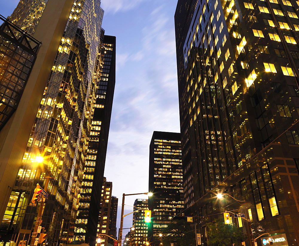 Financial district at dusk, Toronto, Ontario, Canada, North America