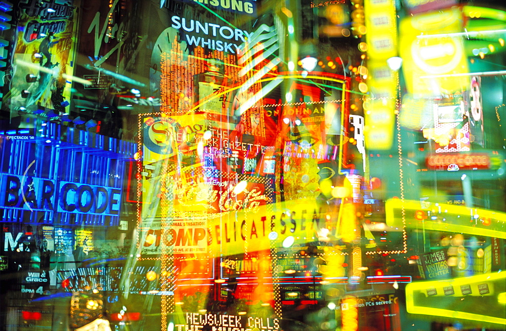 Multiple exposures of neon signs, Time Square, New York City, New York, United States of America, North America