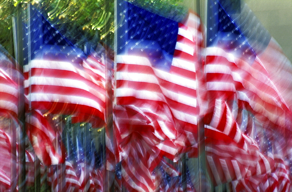 US flags, New York City, New York, United States of America, North America