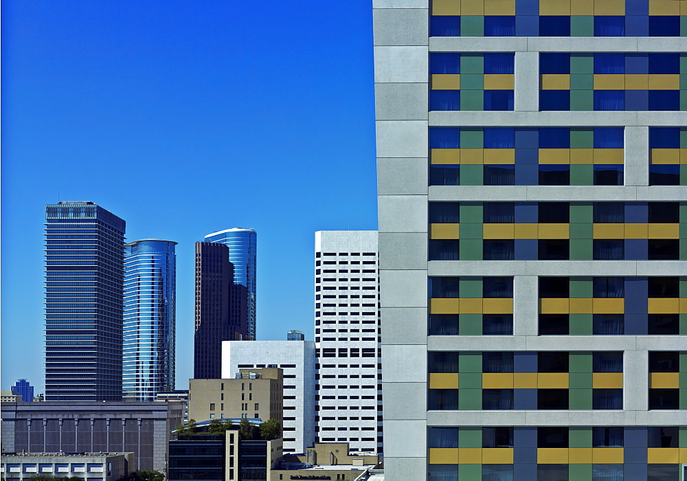 View of commercial buildings in downtown Houston, Houston, Texas, United States of America, North America