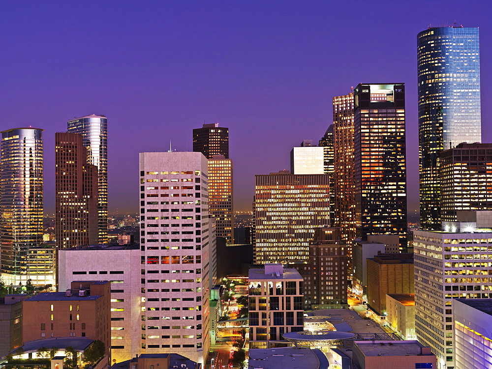 Skyline at at dawn, Houston, Texas, United States of America, North America