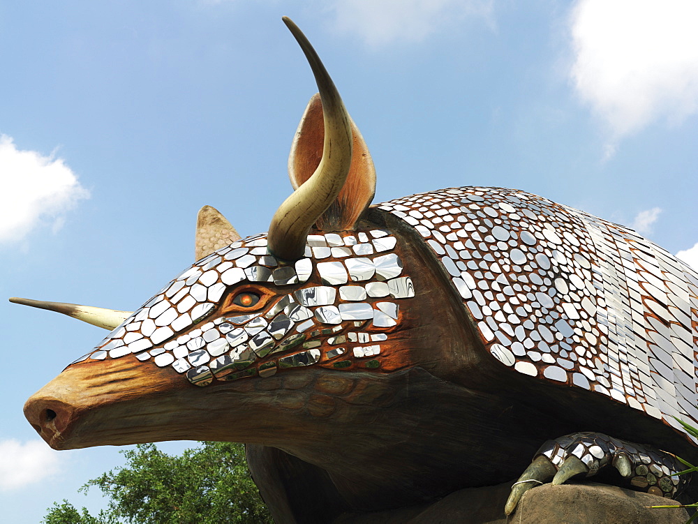 Sculpture of armadillo outside the famous Houston restaurant Armadillo's, Houston, Texas, United States of America, North America