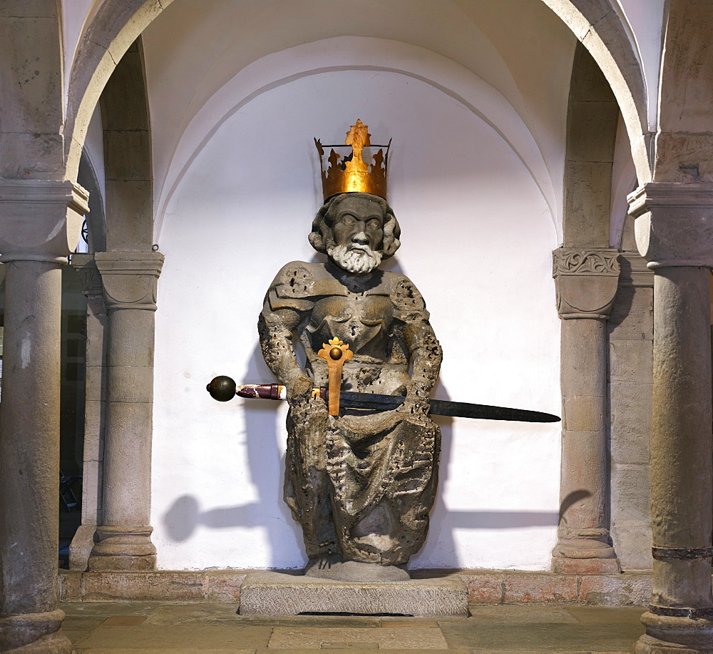 Statue of Emperor Ludwig (Louis the German), grandson of Charlemagne, in the crypt of Fraumunster Church, Zurich, Switzerland, Europe