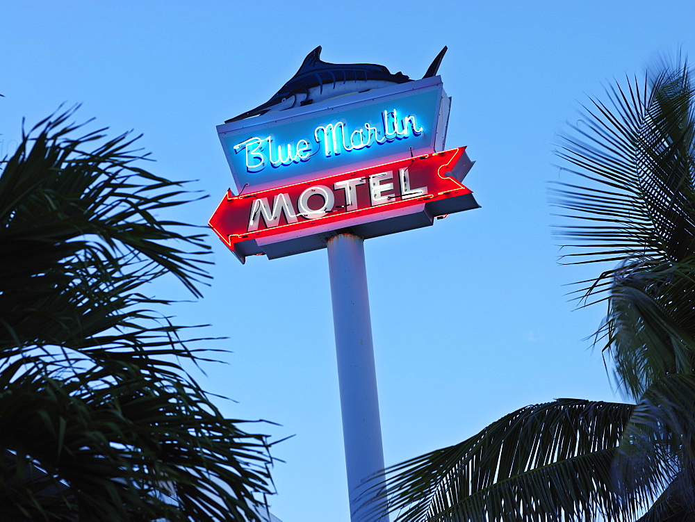 Neon motel sign, Key West, Florida, United States of America, North America