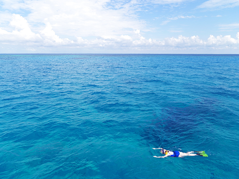 Snorkeler and ocean, Florida Keys, Florida, United States of America, North America