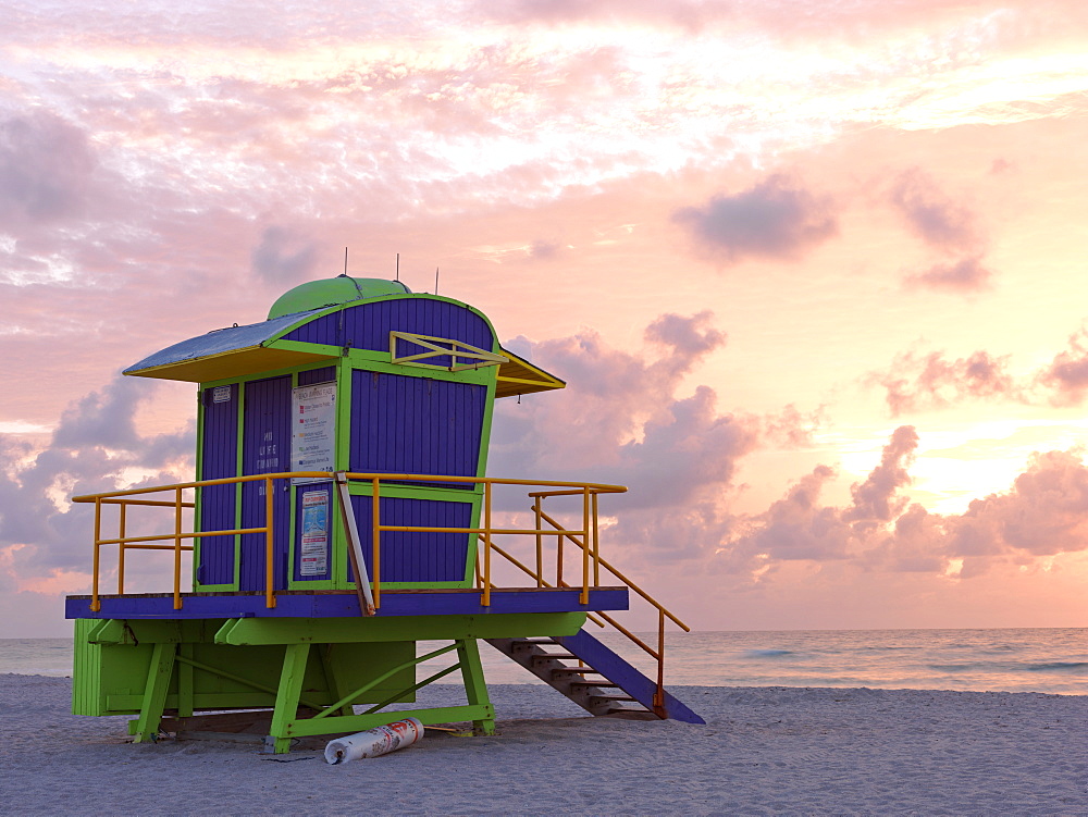 Art Deco style lifeguard station, South Beach, Miami, Florida, United States of America, North America