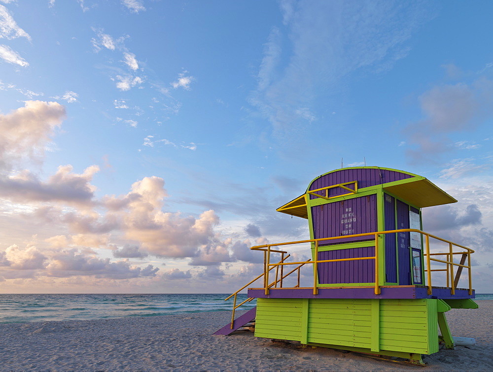 Art Deco style lifeguard station, South Beach, Miami, Florida, United States of America, North America