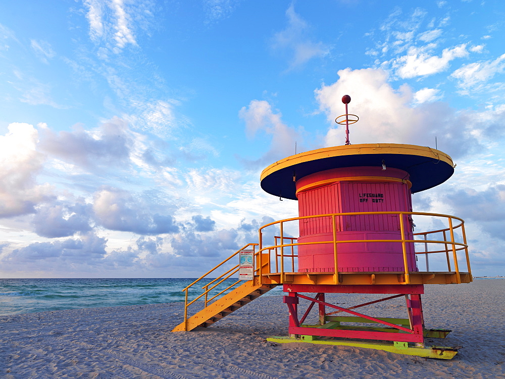 Art Deco style lifeguard station, South Beach, Miami, Florida, United States of America, North America