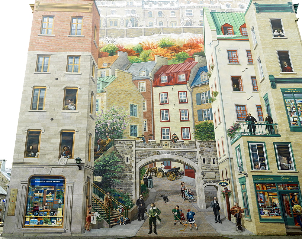 The Mural of Quebecers, Petit Champlain Quarter, Lower Town, Quebec City, Quebec, Canada, North America