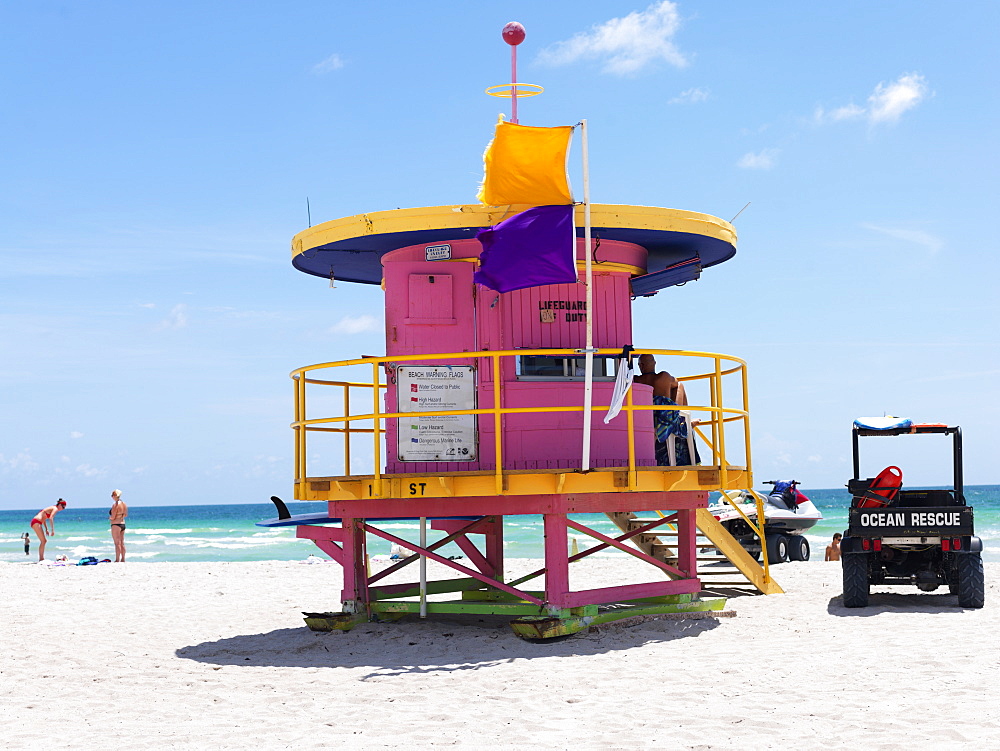 Art Deco style lifeguard station, South Beach, Miami, Florida, United States of America, North America