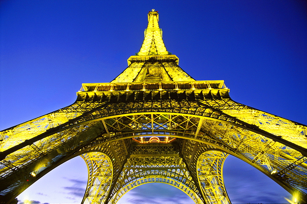 The Eiffel Tower illuminated at night, Paris, France, Europe