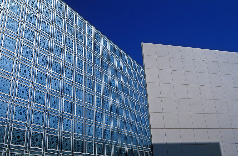 Exterior view of Institut du Monde Arabe building, Paris, France, Europe