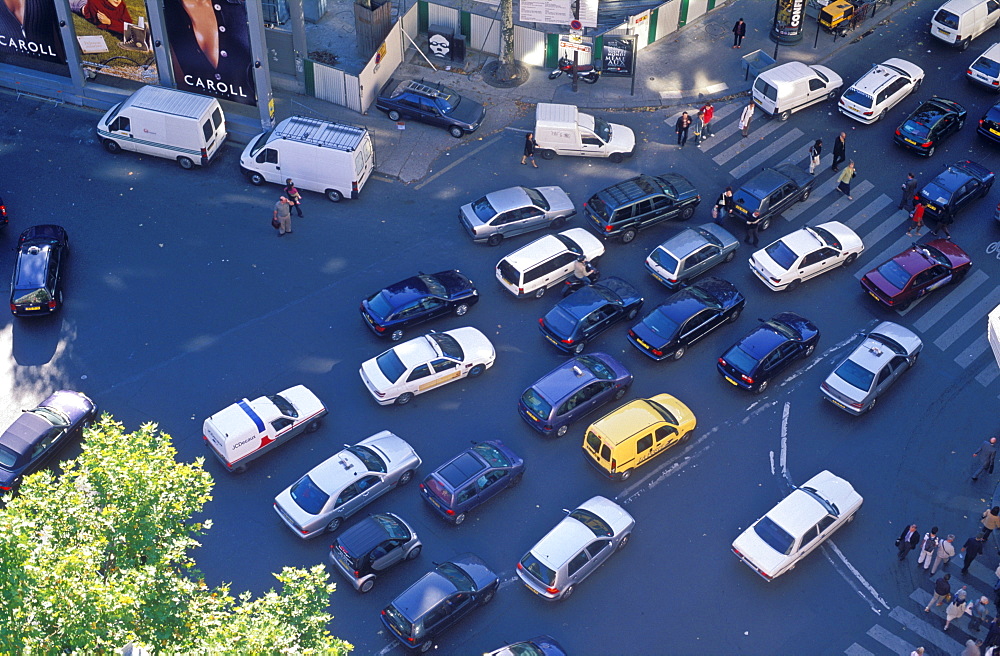 Aerial view of traffic at intersection, Paris, France, Europe