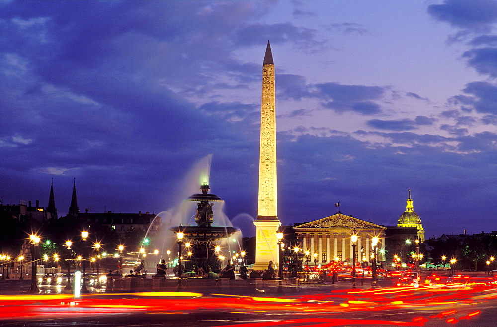 Place de la Concorde illuminated at night, Paris, France, Europe