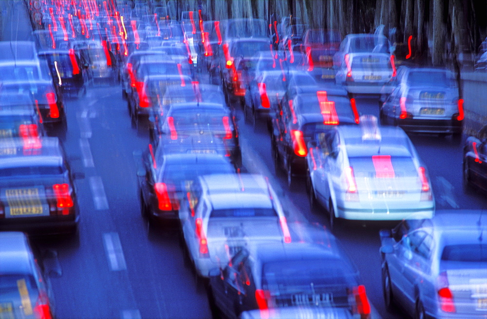 Traffic blurred at rush hour, Paris, France, Europe