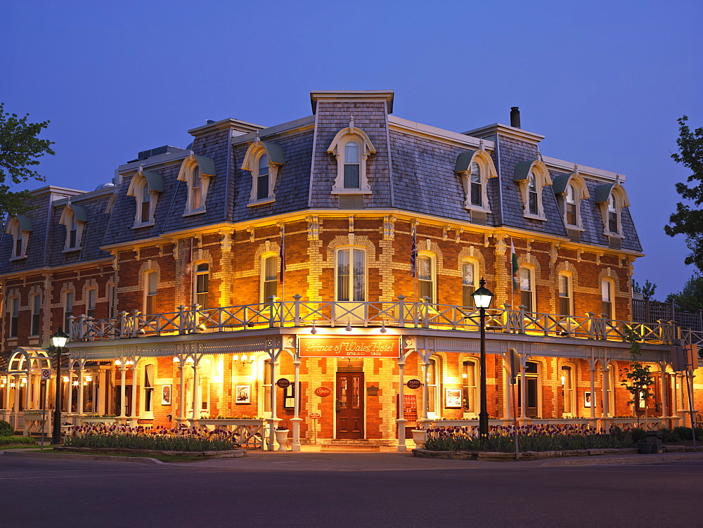 Prince of Wales Hotel dating from circa 1864 at dusk, Niagara-on-the-Lake, Ontario, Canada, North America