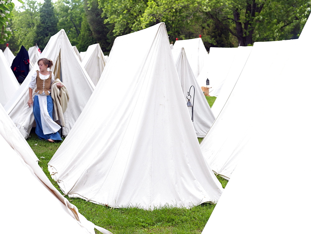 Tents set up as a camp in reenactment of French Indian War of 1759, Old Fort Niagara dating from 1679, Youngstown, New York State, United States of America, North America