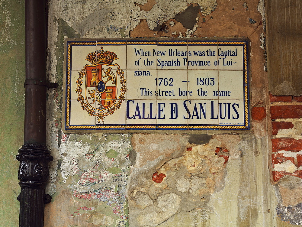 French Quarter street sign on side of building, New Orleans, Louisiana, United States of America, North America