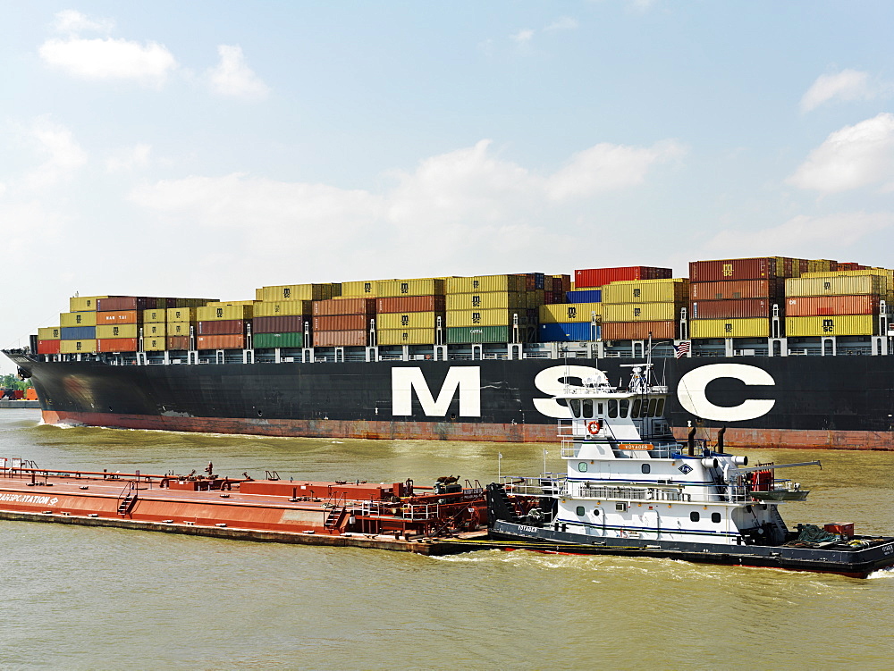 Container ship on the Mississippi River, New Orleans, Louisiana, United States of America, North America