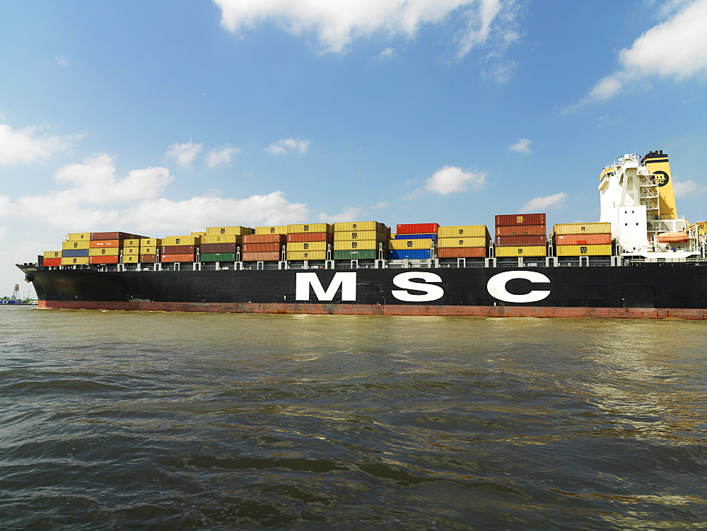 Container ship on the Mississippi River, New Orleans, Louisiana, United States of America, North America