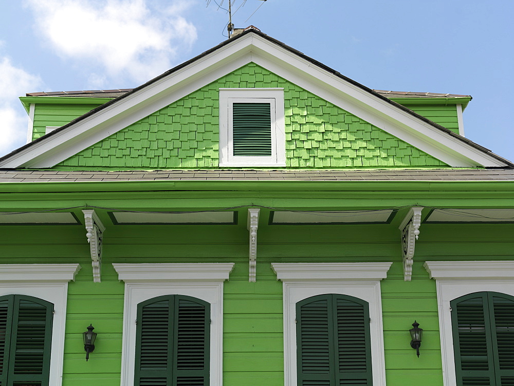 Creole cottage painted green and white, French Quarter, New Orleans, Louisiana, United States of America, North America