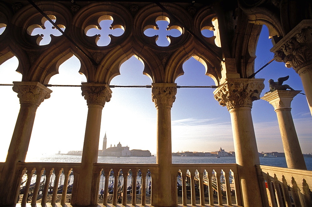 View of San Giorgio Maggiore from the Doge's Palace, Venice, UNESCO World Heritage Site, Veneto, Italy, Europe