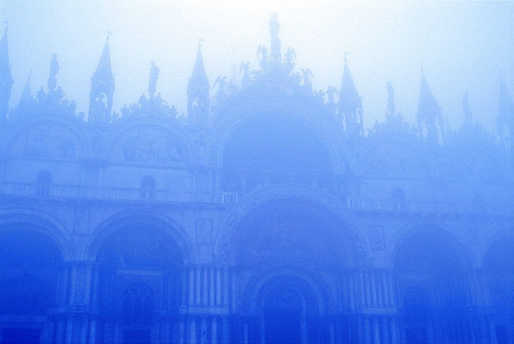 Basilica San Marco in the fog in blue tones, Venice, UNESCO World Heritage Site, Veneto, Italy, Europe