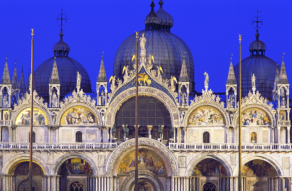 Basilica San Marco illuminated at dusk, Venice, UNESCO World Heritage Site, Veneto, Italy, Europe