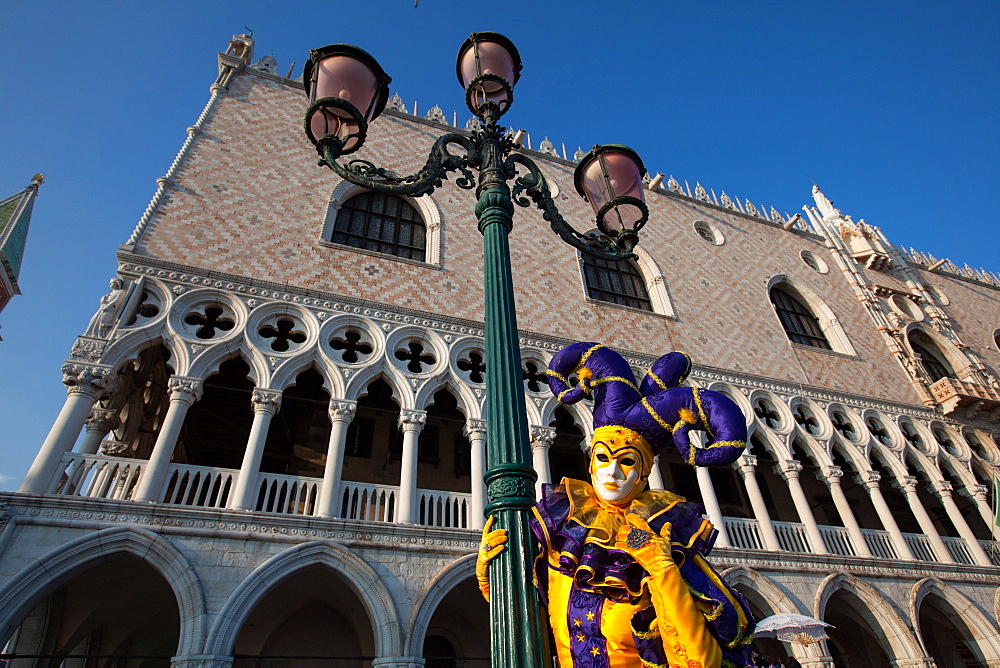 Carnival masks and costumes during Venice Carnival, St. Mark's Square, Venice, UNESCO World Heritage Site, Veneto, Italy, Europe