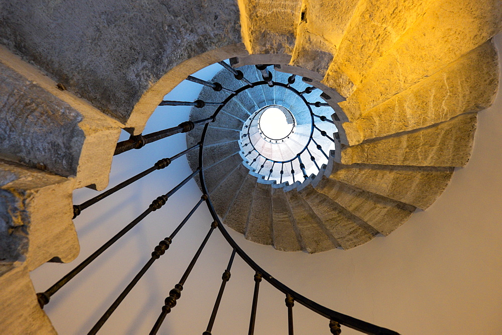 Spiral marble staircase at the Patriarchal Seminary of Venice, Italy, Europe