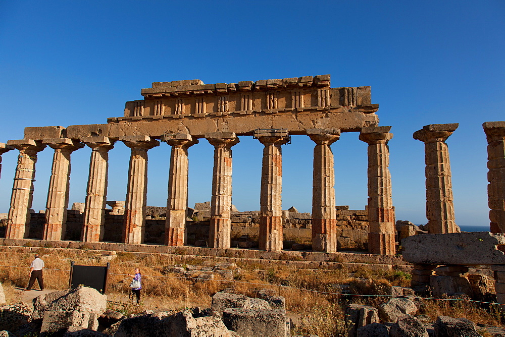 Temple C columns at the Acropolis of Selinunte, the ancient Greek city on the southern coast of Sicily, Italy, Europe