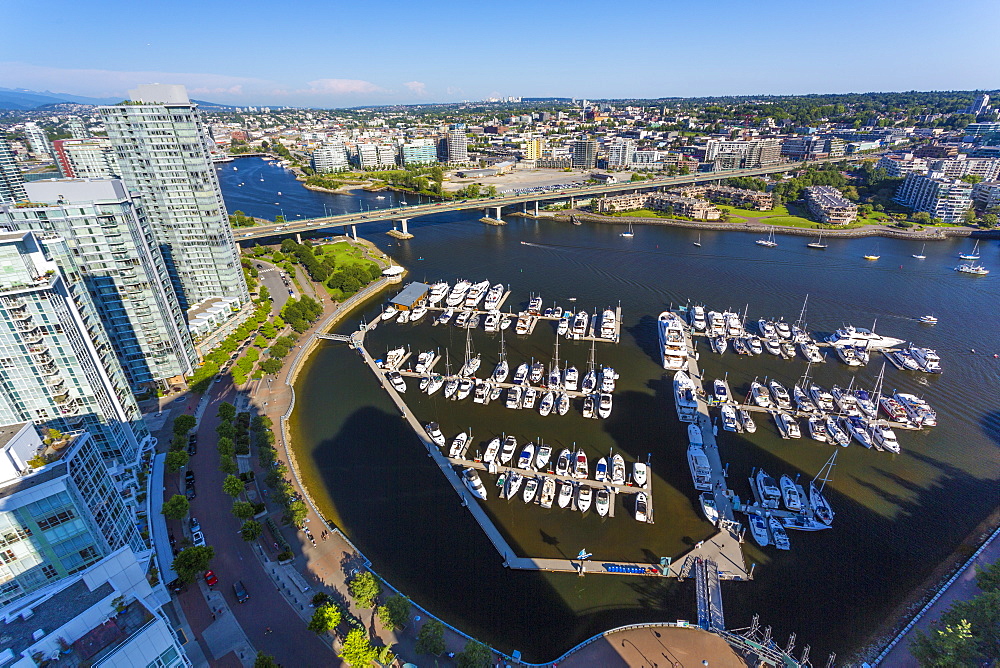 Aerial view, showing Yaletown, downtown, False Creek, Cambie Street Bridge, Vancouver, British Columbia, Canada, North America