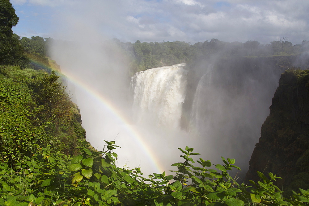 A rainbow in spray by the Victoria Falls waterfall (Mosi-oa-Tunya), UNESCO World Heritage Site, on the border of Zimbabwe and Zambia, Africa