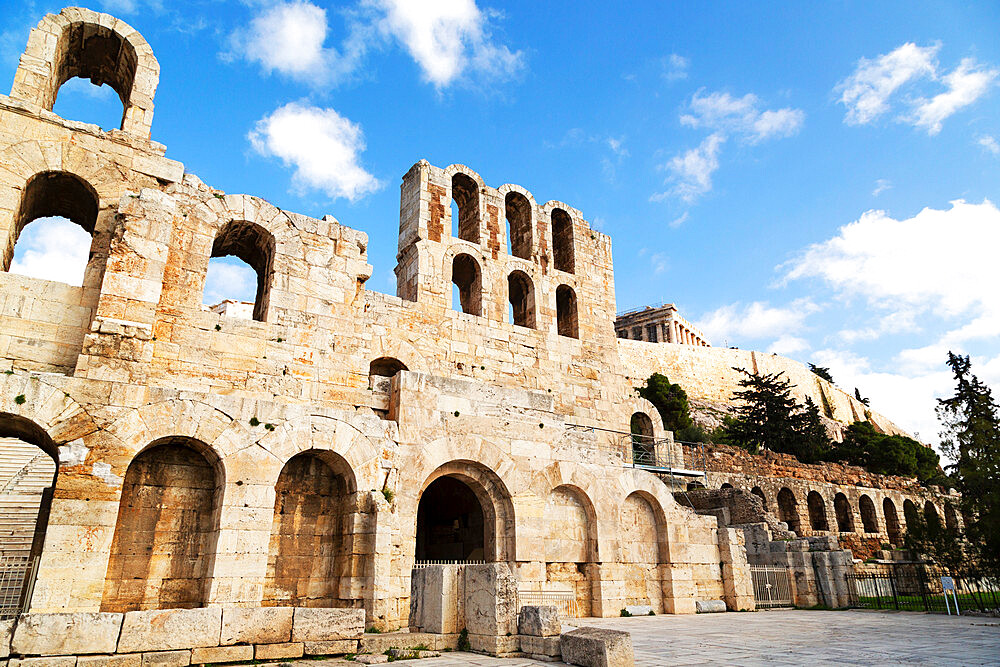 Facade of the Odeon of Herodes Atticus, a 2nd century theatre by the foot of the Acropolis, UNESCO World Heritage Site, Athens, Greece, Europe