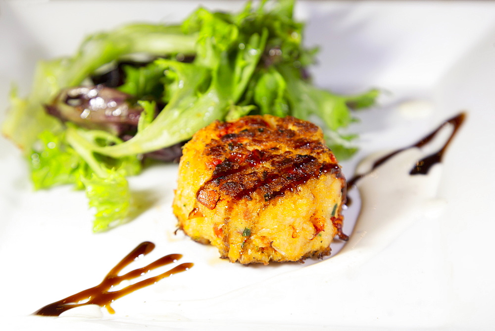 A lobstercake, an appetizer made with locally caught lobster, served in Chester, Nova Scotia, Canada, North America