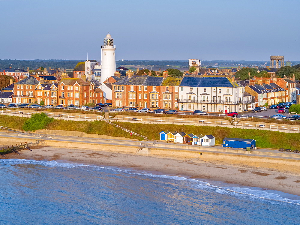 View by drone of Southwold Lighthouse, Southwold, Suffolk, England, United Kingdom, Europe