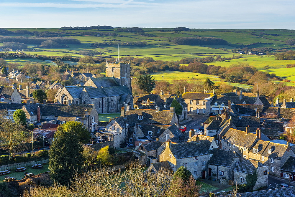 Corfe Castle village, Dorset, England, United Kingdom, Europe