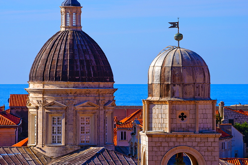 Cathedral of the Assumption of the Virgin Mary on left, Clock Tower right, Old Town (Stari Grad), UNESCO World Heritage Site, Dubrovnik, Dalmatia, Croatia, Europe