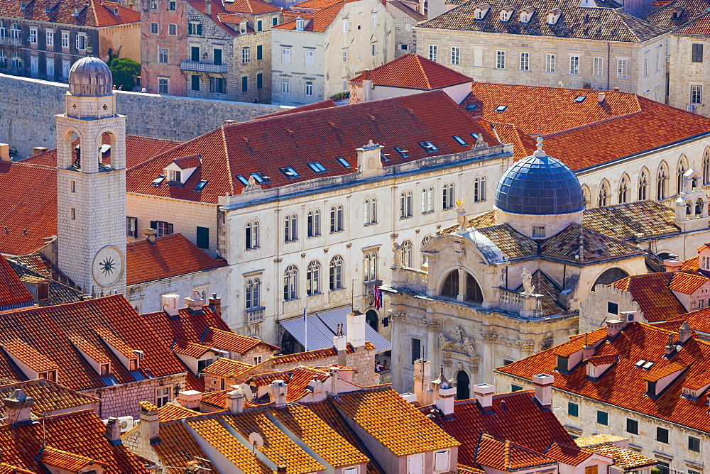 Church of St. Blaise right with Clock Tower on left, Old Town (Stari Grad), UNESCO World Heritage Site, Dubrovnik, Dalmatia, Croatia, Europe