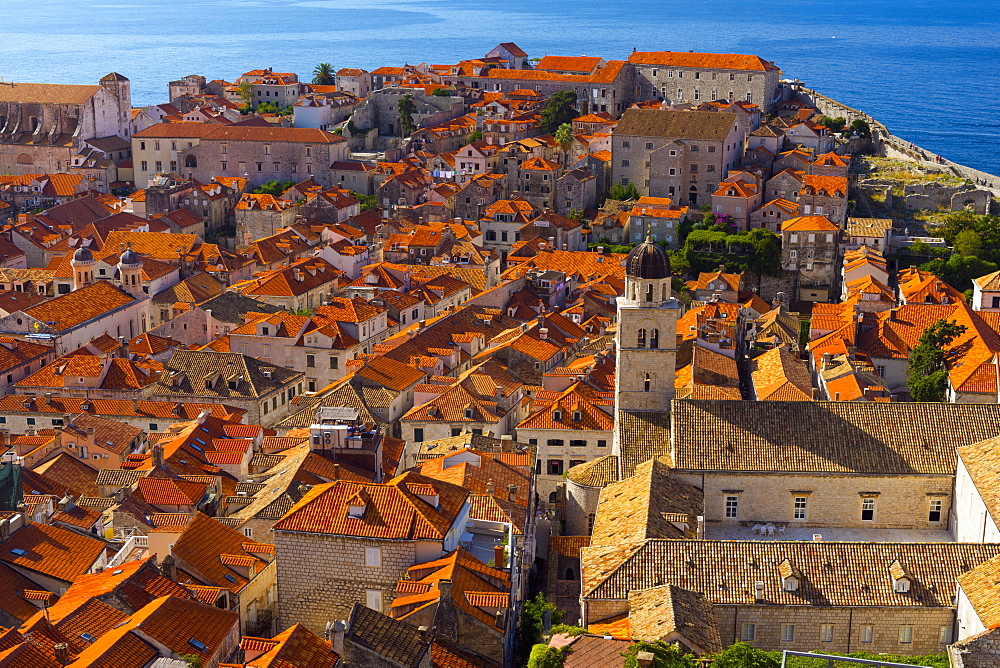 The Tower of the Franciscan Monastery in the foreground, Old Town (Stari Grad), UNESCO World Heritage Site, Dubrovnik, Dalmatia, Croatia, Europe