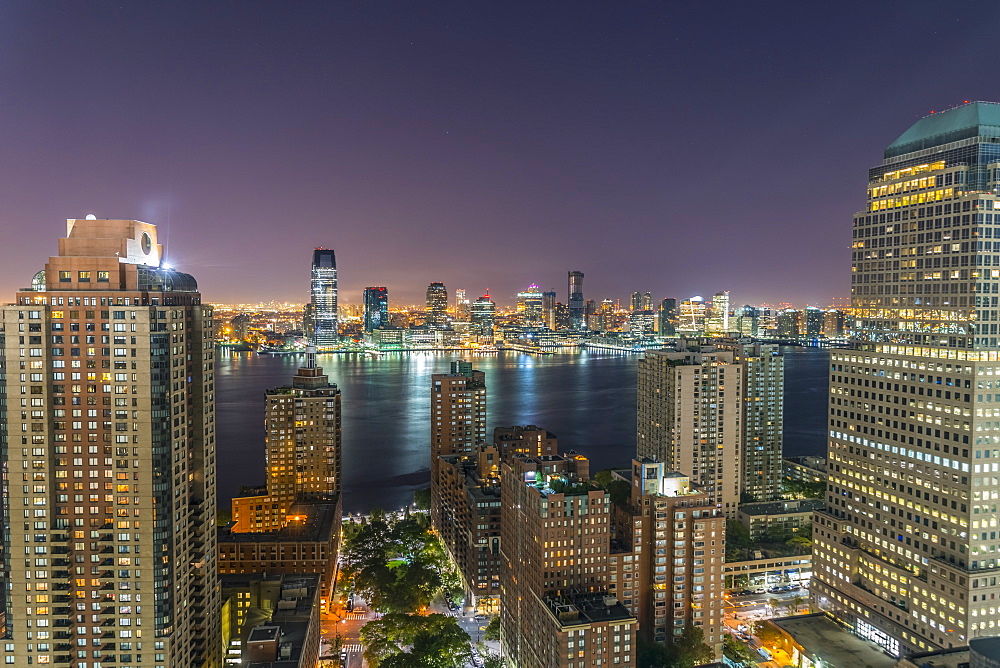 Lower Manhattan and Jersey City in New Jersey across Hudson River, New York, United States of America, North America