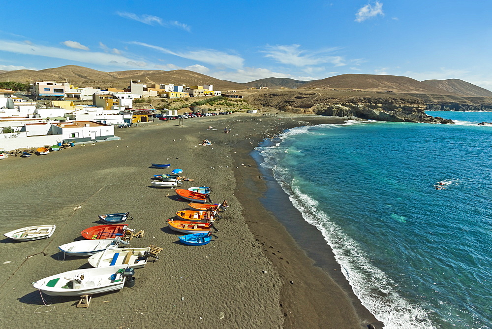 Small west coast black sand beach resort, popular for its caves and cliff walk, Ajuy, Pajara, Fuerteventura, Canary Islands, Spain, Atlantic, Europe