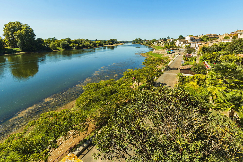 View northwest along the River Lot bank at this large town with a historic bastide centre, Villeneuve-sur-Lot, Lot-et-Garonne, France, Europe