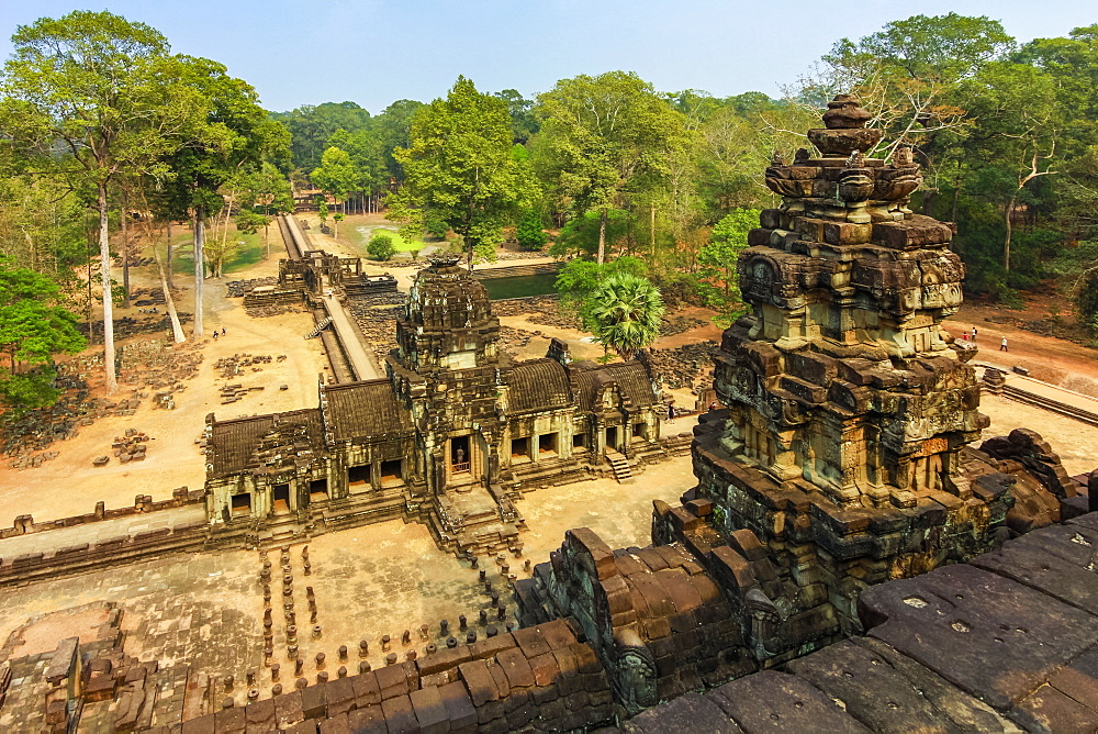 View east from upper terrace of restored 11th century Baphuon pyramid temple in Angkor Thom walled city, Angkor, UNESCO World Heritage Site, Siem Reap, Cambodia, Indochina, Southeast Asia, Asia