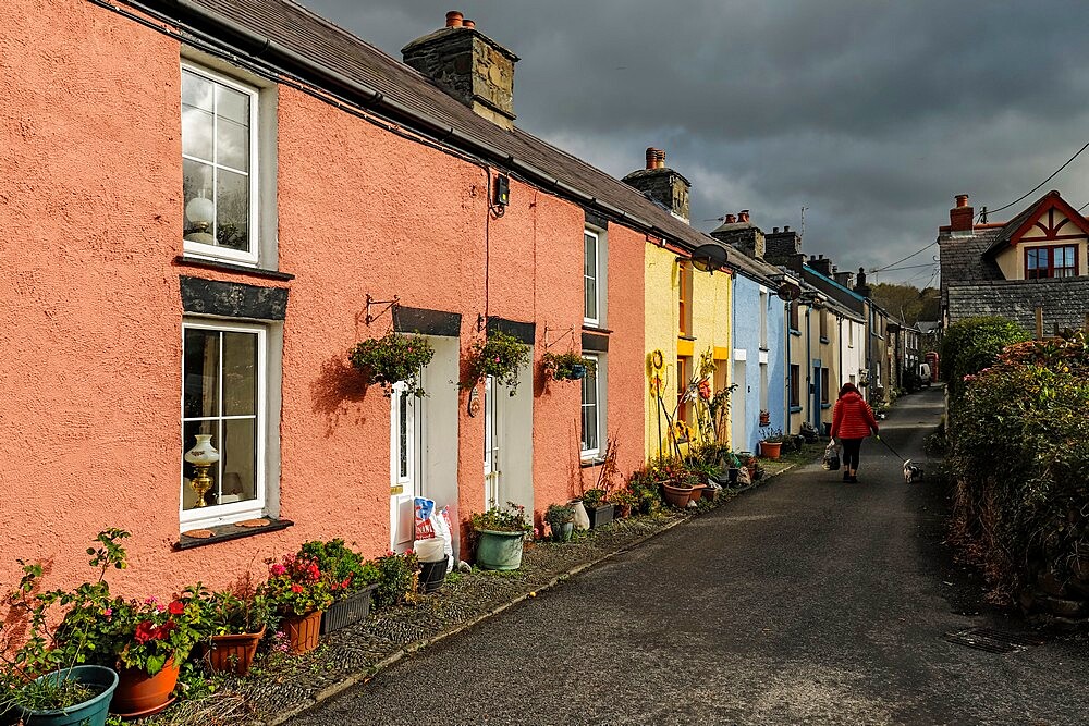 Colourful houses on Water Street in this old former shipbuilding coastal village on the River Arth, Aberarth, Ceredigion, Wales, United Kingdom, Europe