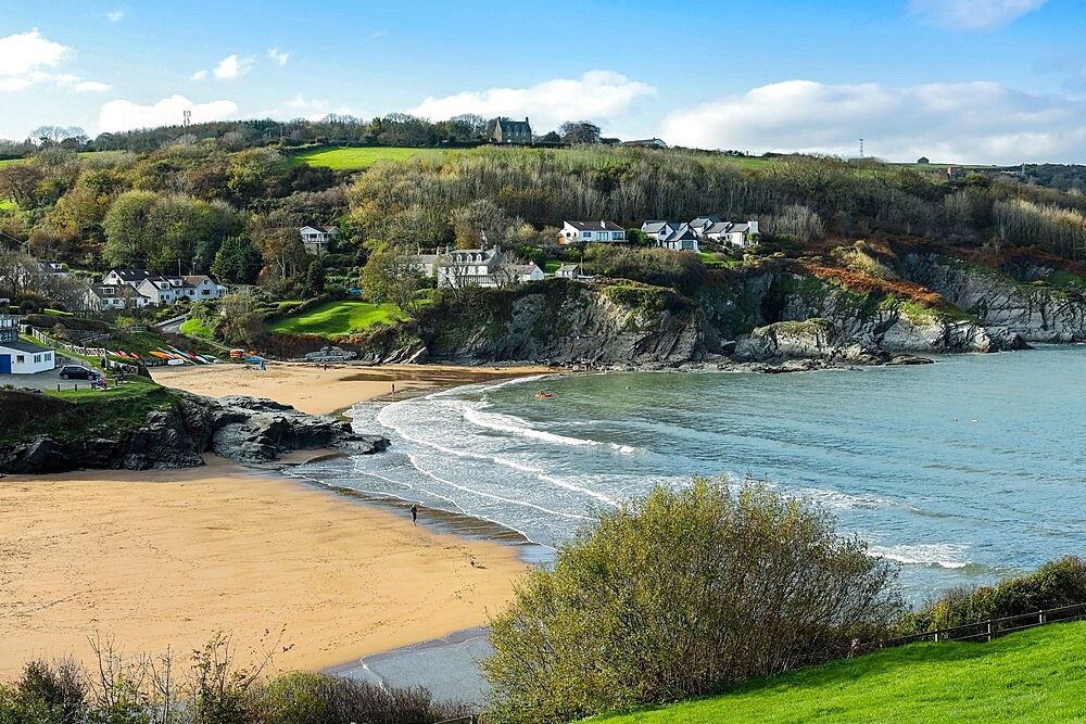 The two town beaches on Aberporth Bay at this small town and former herring fishing harbour, Aberporth, Ceredigion, Wales, United Kingdom, Europe