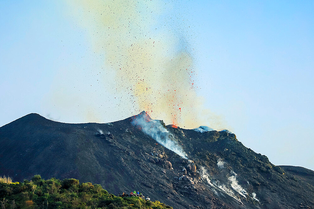 Lava bombs erupt from multiple vents on volcano, active for at least 2000 years, Stromboli, Aeolian Islands, UNESCO World Heritage Site, Sicily, Italy, Mediterranean, Europe